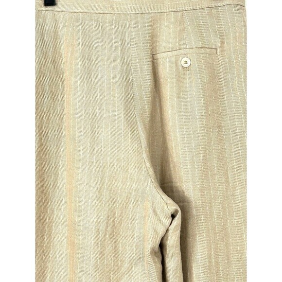 Lauren Ralph Lauren Womens Pleated Straight Leg Linen Pants Sz 8 Beige Stripe N4 - Picture 7 of 11